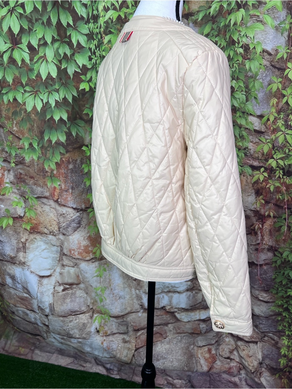 JOH Cream Quilted Quiet Luxury Old Money Quilted Button Front Bomber Jacket, S - Picture 10 of 14